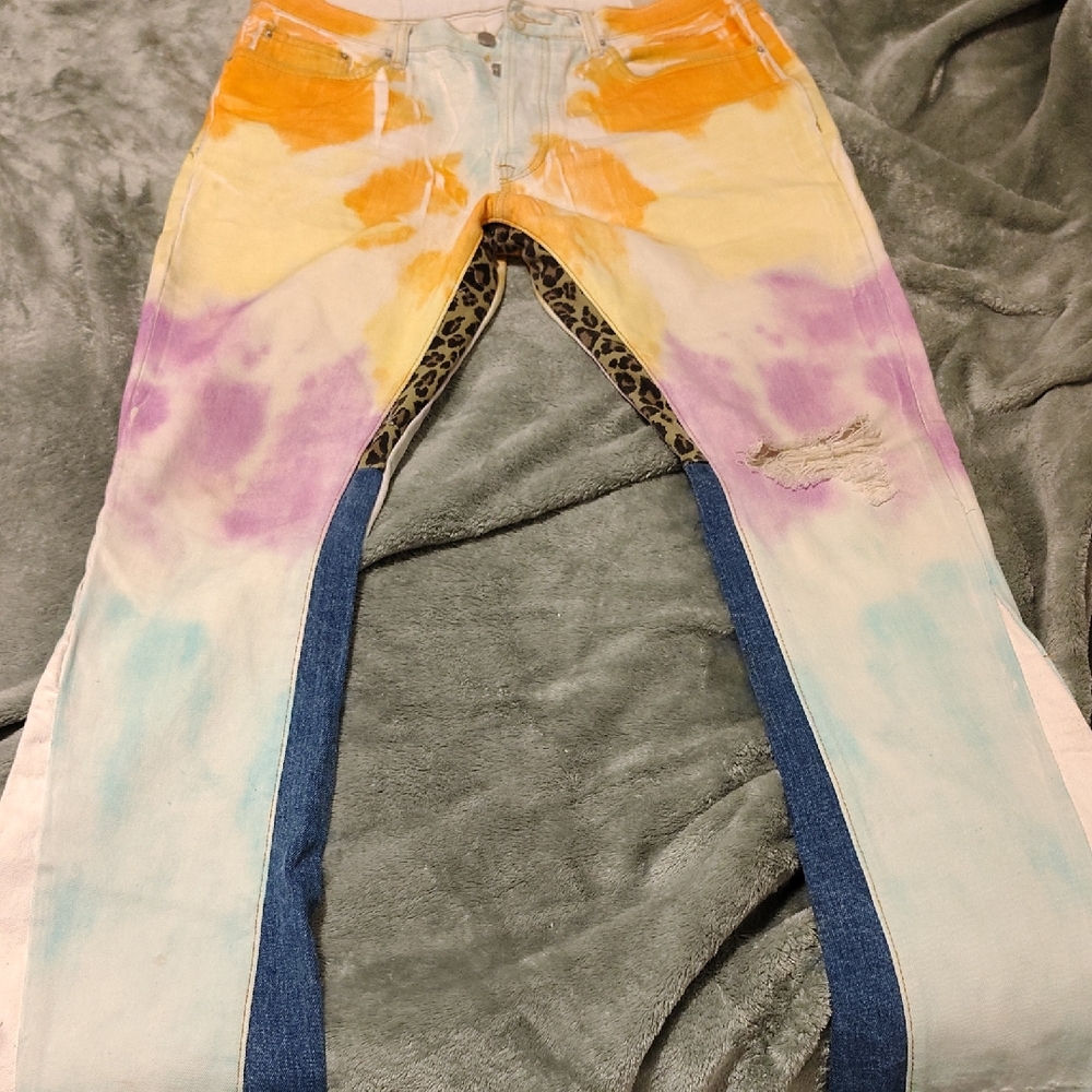 MNML Orange and Purple Tie-Dye Straight Leg Jeans